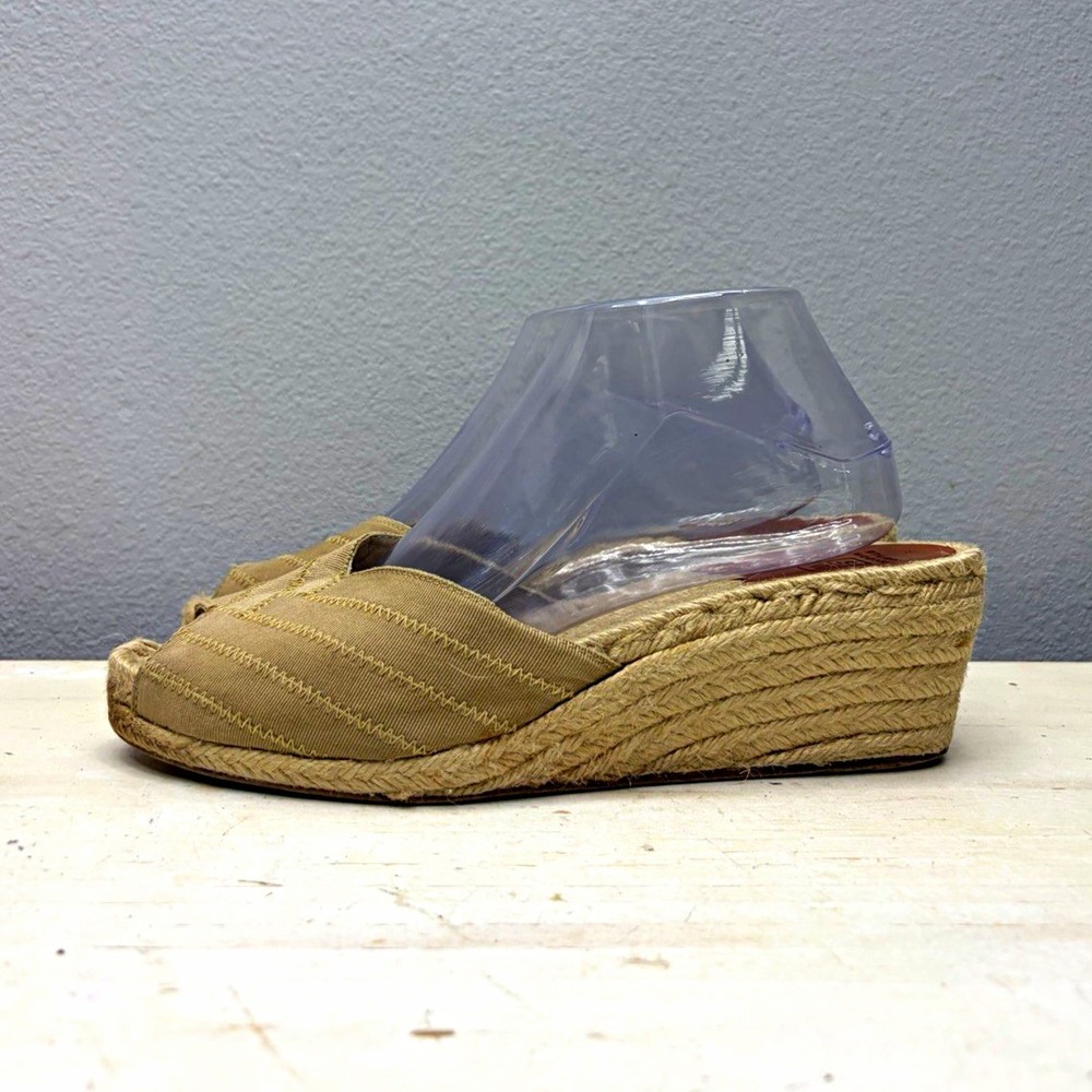 Stubbs & Wootton Beige Open Toe Wedge Slide Espadrilles Size 8